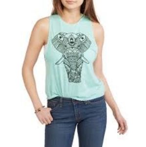 MADE RIGHT Elephant Print Lace Trim Crop Tank M